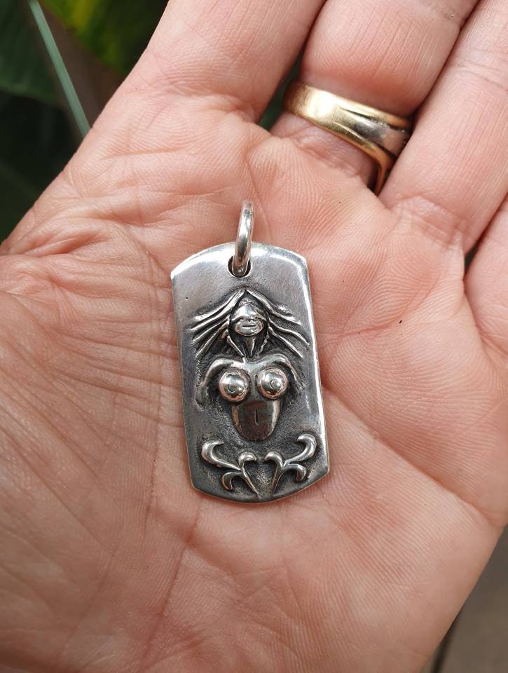 Bondage pendant, submissive,naked lady,sterling silver,goddess,handmade,