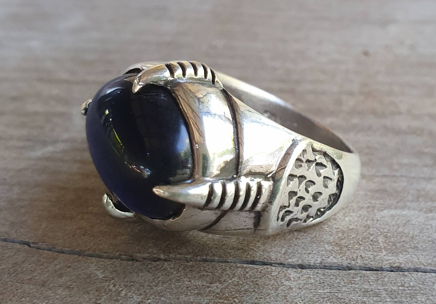 Black onyx ring,sterling silver, claw ring,steampunk,dragon claw,gothic,punk,geiger,alien,talon,eagle,handmade,new age,