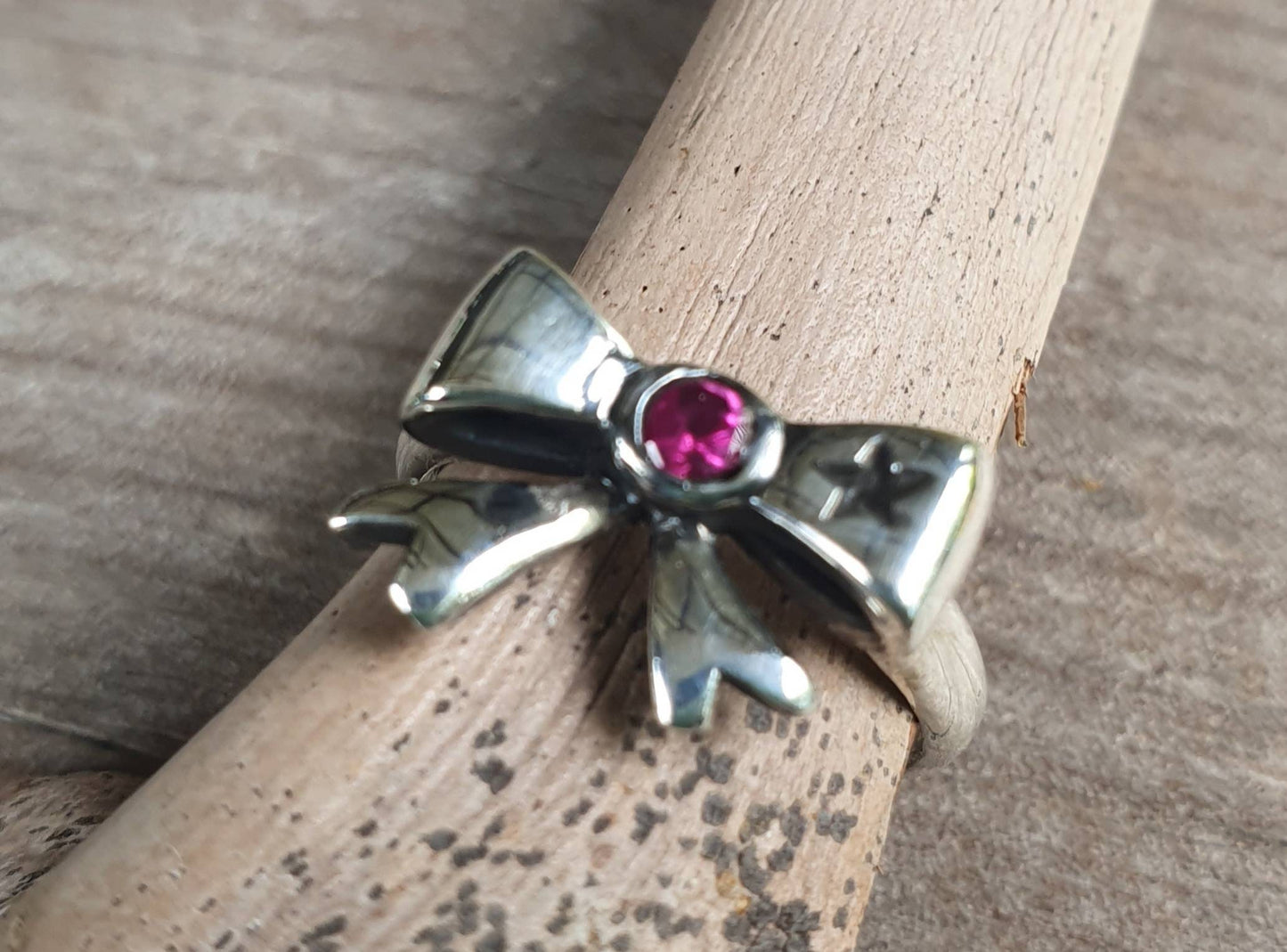 Bow ring,sterling silver,synthetic ruby cz,ribbon ring,bow, rockabilly,victorian,boho,goddess,handmade