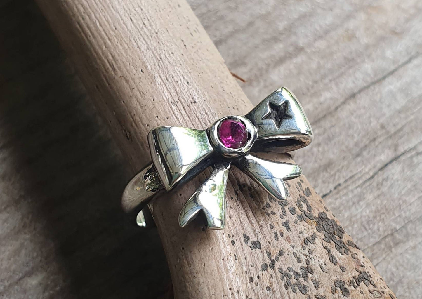 Bow ring,sterling silver,synthetic ruby cz,ribbon ring,bow, rockabilly,victorian,boho,goddess,handmade