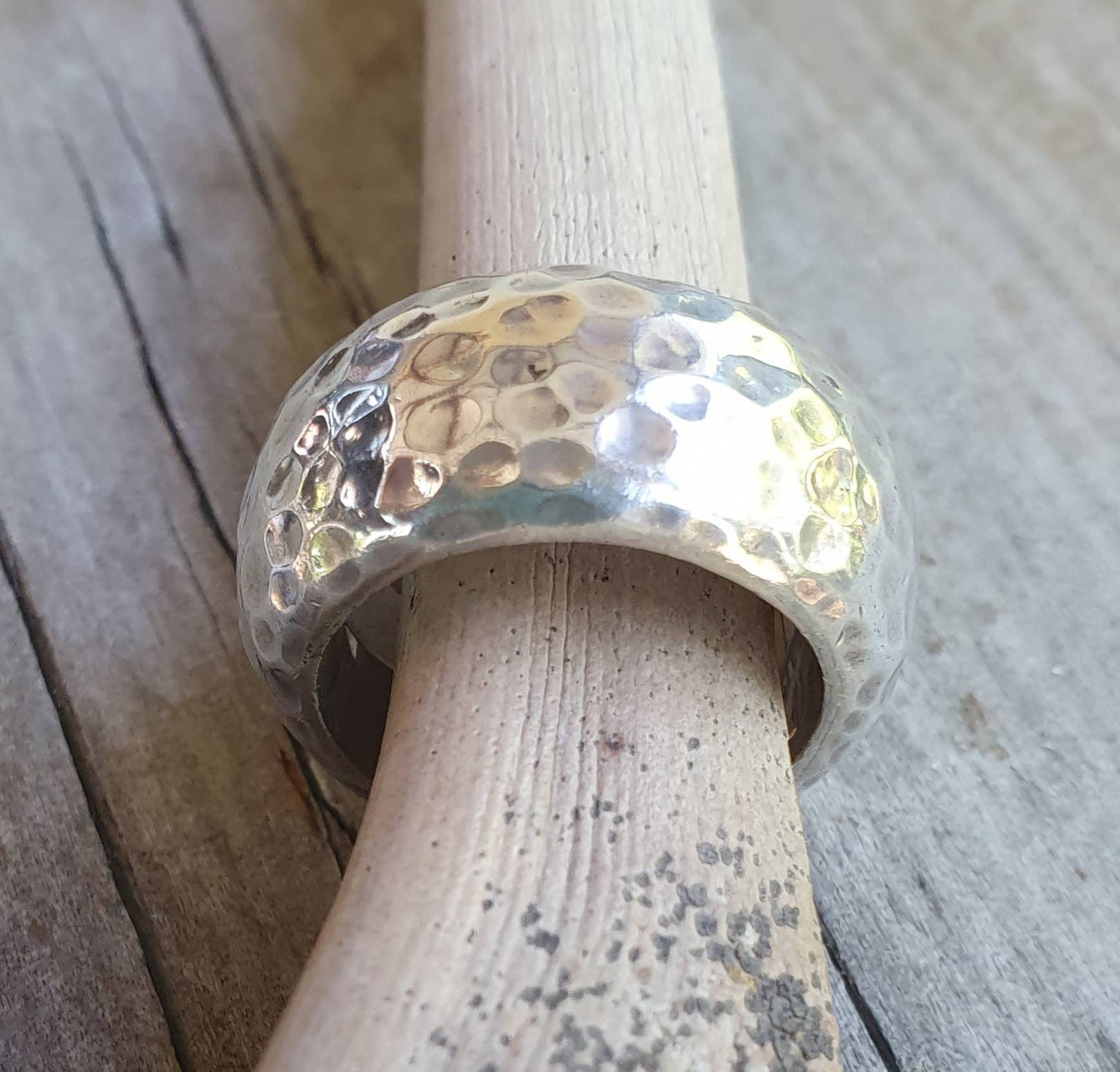 Wide chunky ring,heavy,solid 12m sterling silver,handmade,hammered,half rounded,rustic wedding ring,distressed,industrial ring,nugget,boho