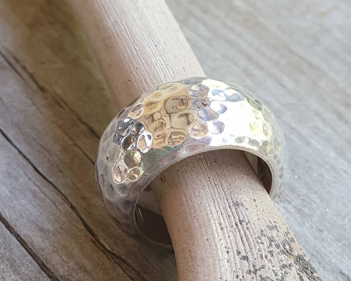 Wide chunky ring,heavy,solid 12m sterling silver,handmade,hammered,half rounded,rustic wedding ring,distressed,industrial ring,nugget,boho