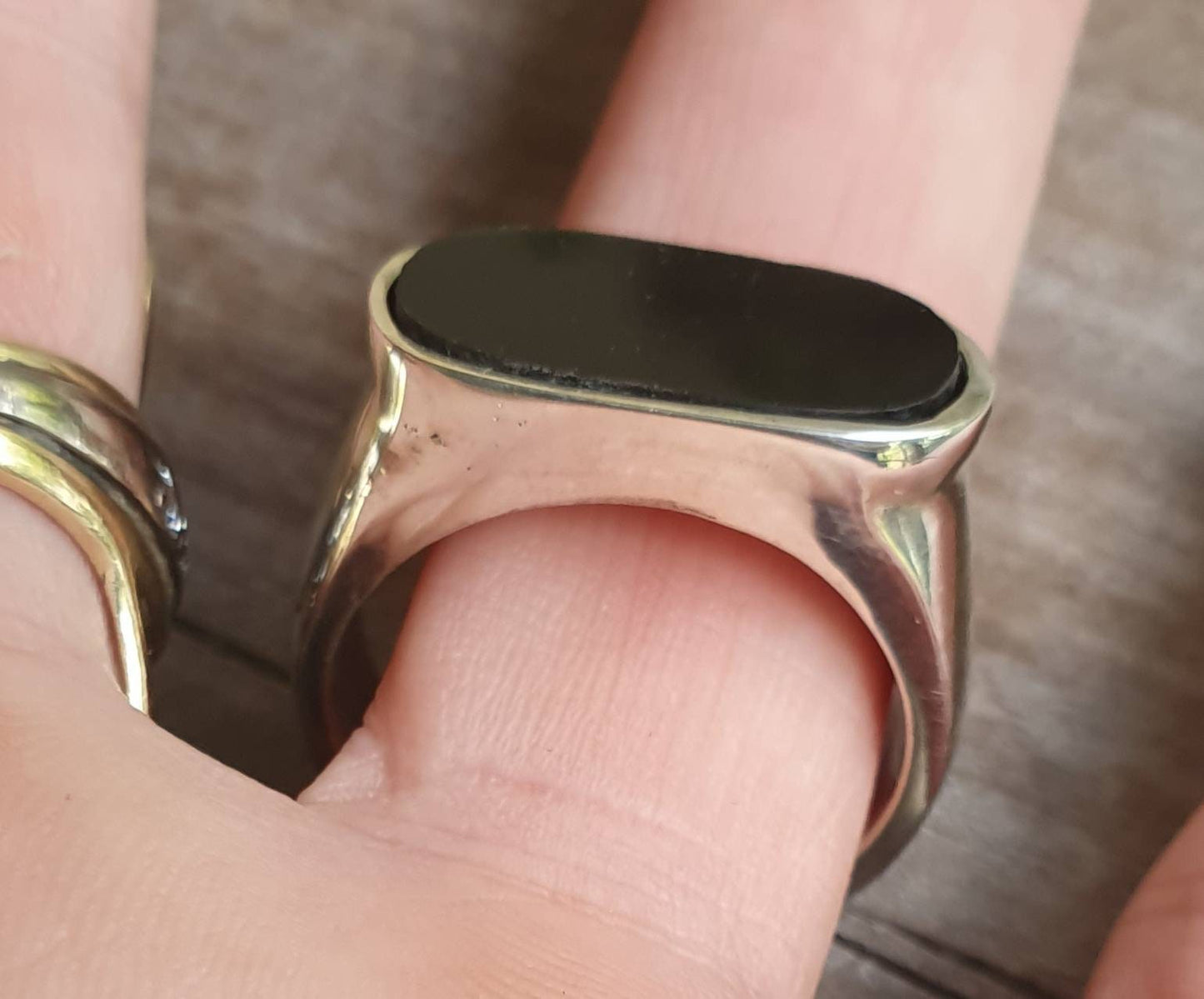Oval black stone ring,black acrylic ,sterling silver,chunky,handmade,Micheal Hutchence tribute,plain silver signet,Chunky,unisex