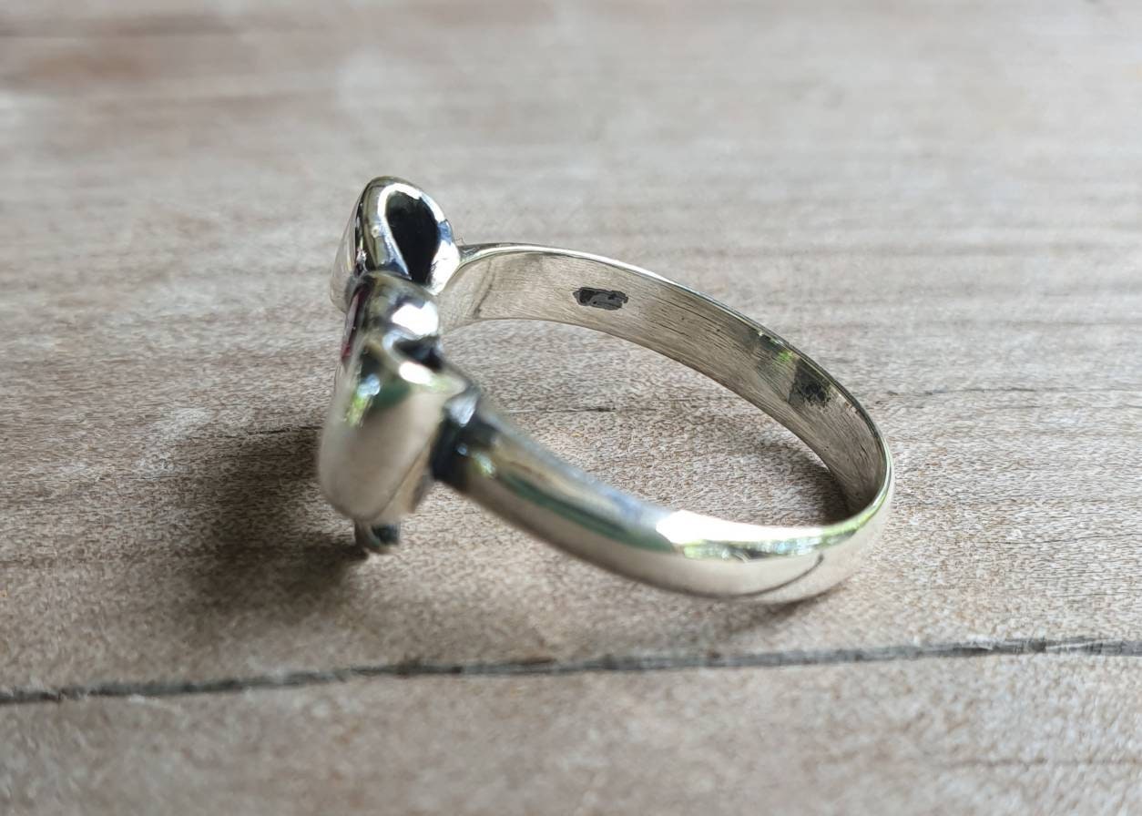 Bow ring,sterling silver,synthetic ruby cz,ribbon ring,bow, rockabilly,victorian,boho,goddess,handmade