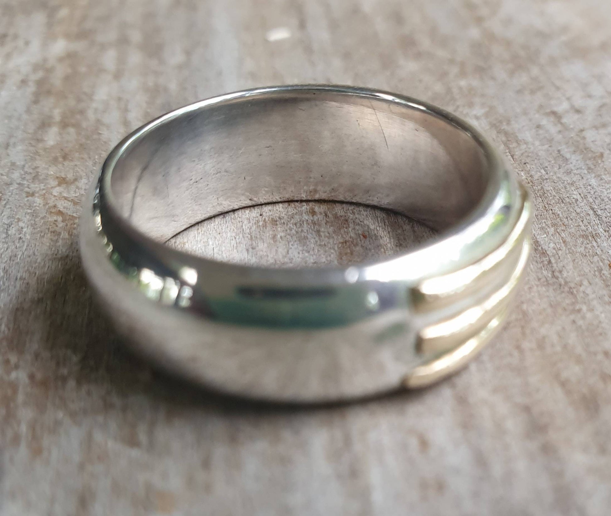 two tone ring,9ct gold on sterling silver,plain modern band,gold and silver wedding ring,handmade silver band