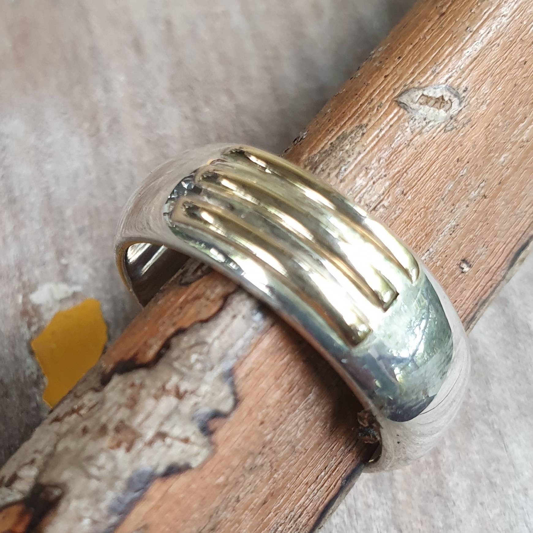 two tone ring,9ct gold on sterling silver,plain modern band,gold and silver wedding ring,handmade silver band