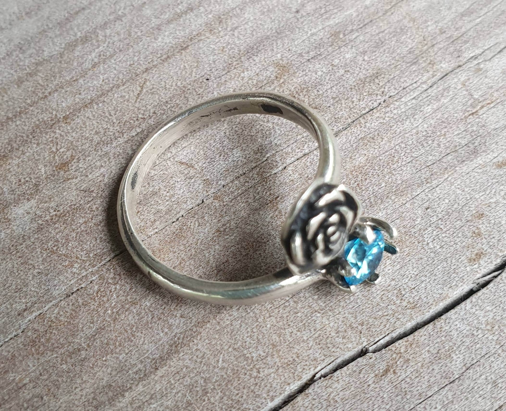 rose ring,sterling silver,cz,long ring, boho flower art nouveau victorian