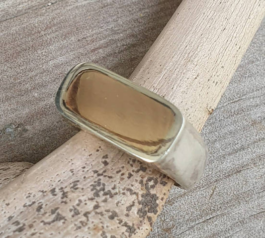 Gold Signet ring,two tone rectangle ring,9ct top on solid sterling silver thick,chunky ring,handmade,boho,college ring,blank ring,unisex