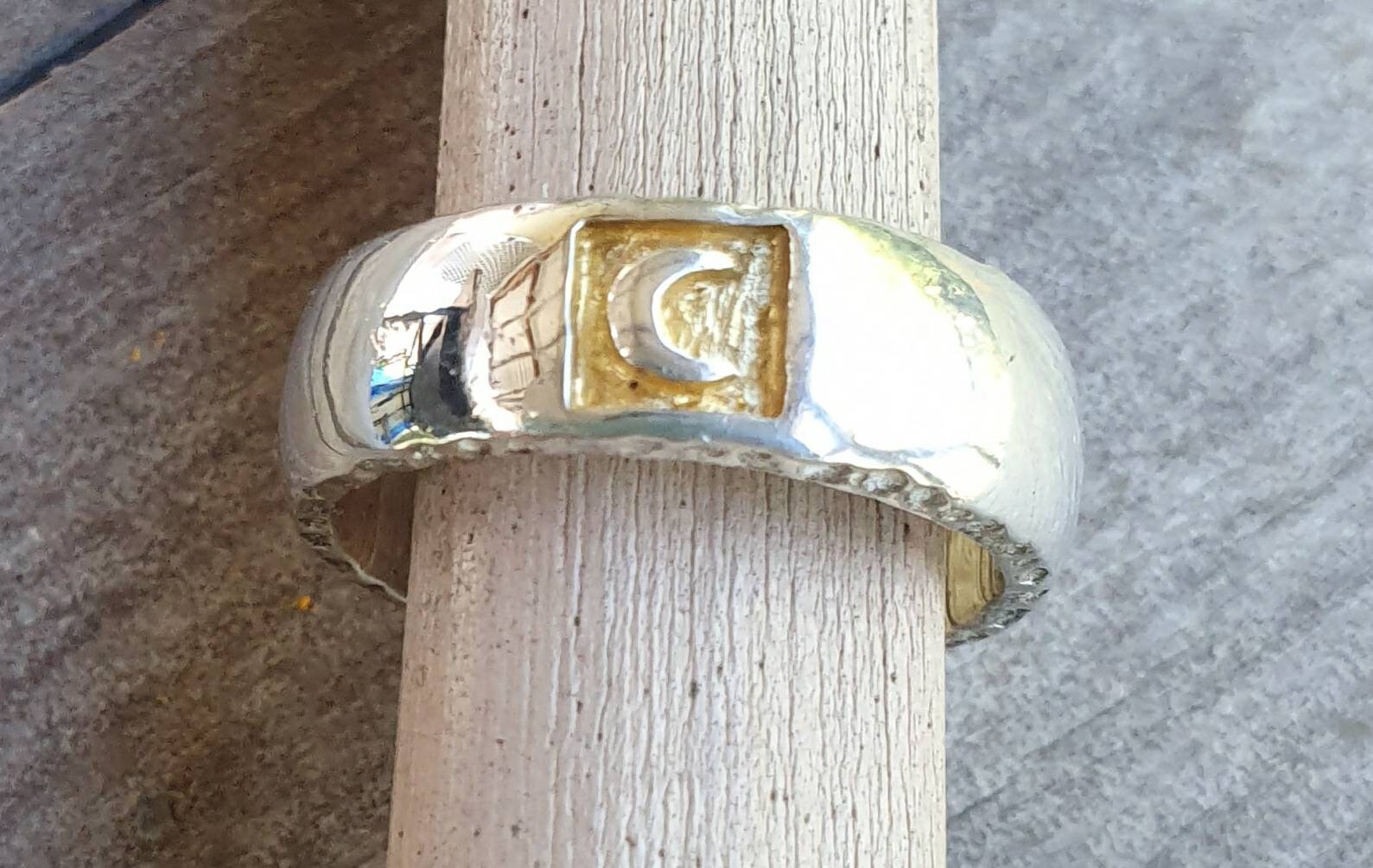 Moon ring,sterling silver,crecent moon,solid band with rustic sides band,goddess ring,