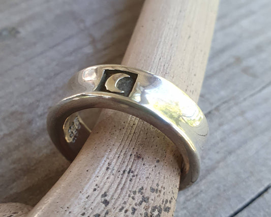 Moon ring,sterling silver,crecent moon,chunky solid band,goddess ring,