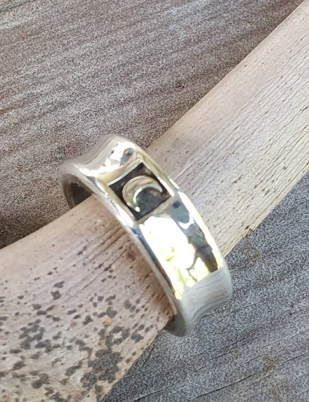 Moon ring,sterling silver with crecent moon,chunky unisex band,goddess ring,