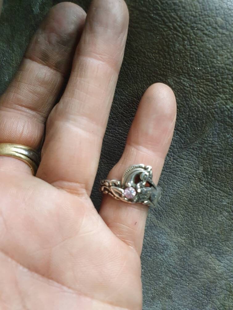 Unicorn ring,sterling silver,mythical horse,fantasy, purple stone ring,new age,boho hippy,art nouveau,horse,magic,