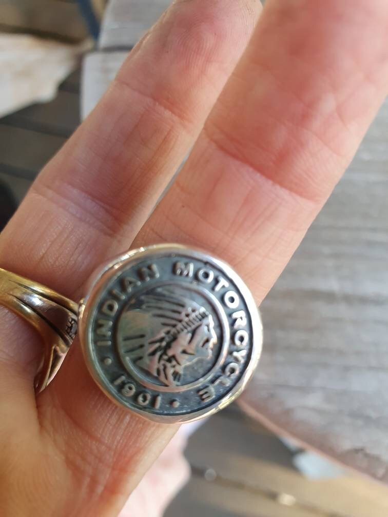 Indian ring,motorcycle,sterling silver,large signet,biker wedding band,unisex,handmade,motorbike,