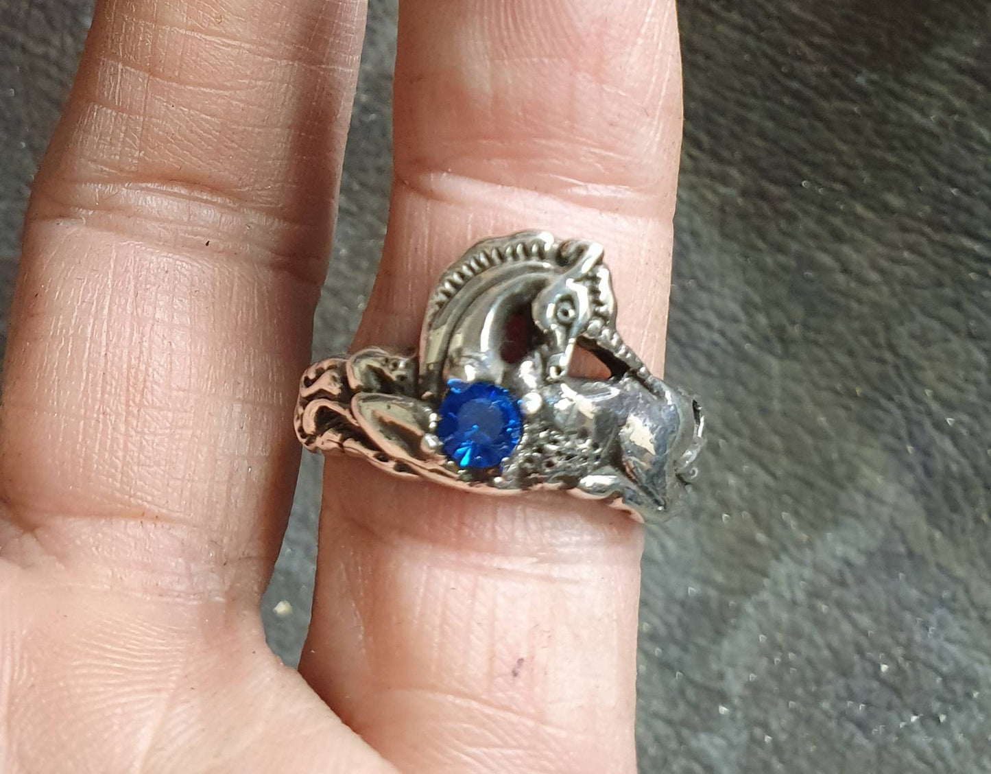 Unicorn ring,sterling silver,mythical horse,fantasy, purple stone ring,new age,boho hippy,art nouveau,horse,magic,