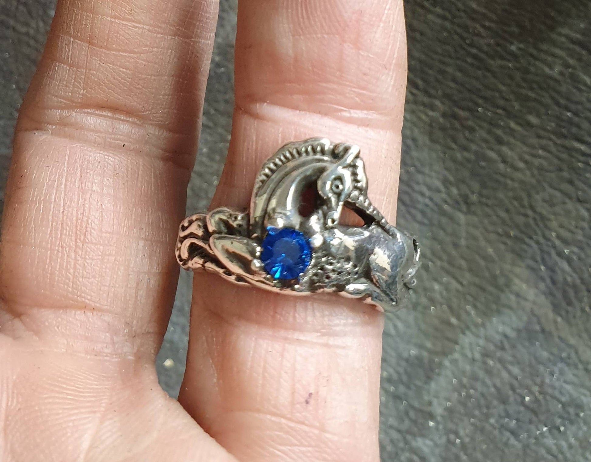 Unicorn ring,sterling silver,mythical horse,fantasy, purple stone ring,new age,boho hippy,art nouveau,horse,magic,