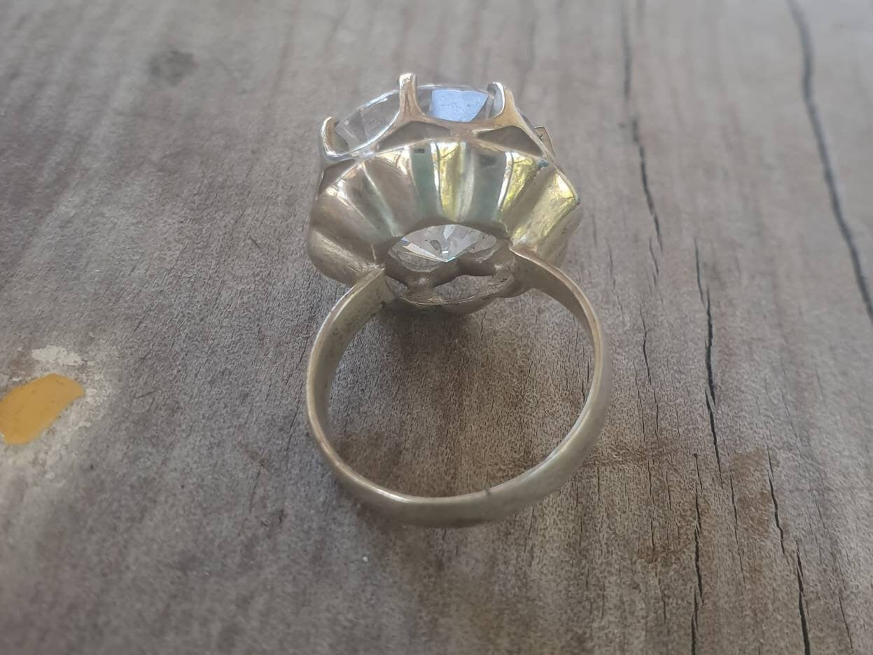 Large cz ring,sterling silver, handmade,goddess,boho,solitare ring,new age,goddess,cubic zirconia,