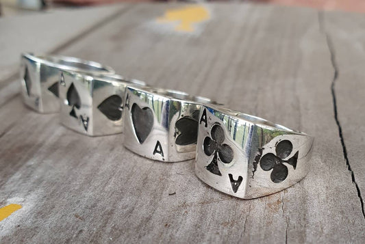 Ace of clubs ring,gambling, cards,oxidized  sterling silver,ace ring,Vegas wedding,black jack,poker,lucky,handmade,signet ring,rockabilly