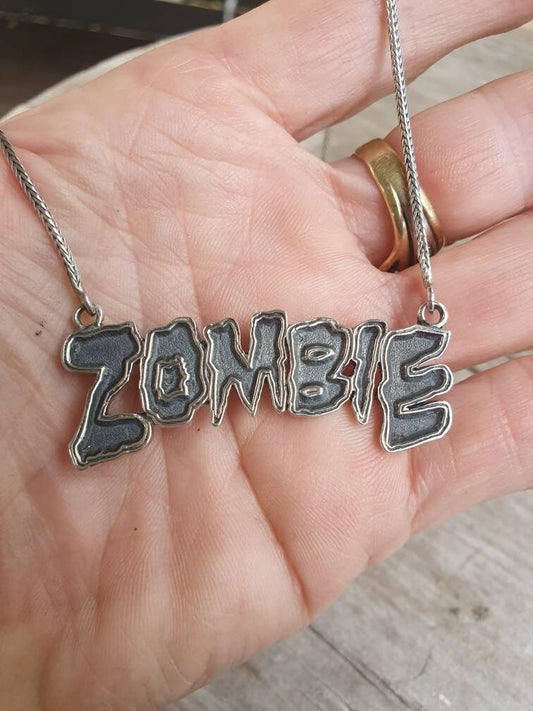 Zombie necklace,sterling  silver,walking dead pendant, grunge,emo, gothic punk