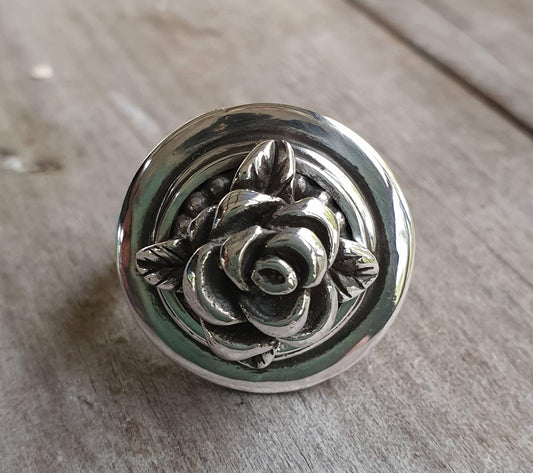 Large rose  ring,sterling silver,round rose ring,alternative steampunk gothic art nouveau victorian