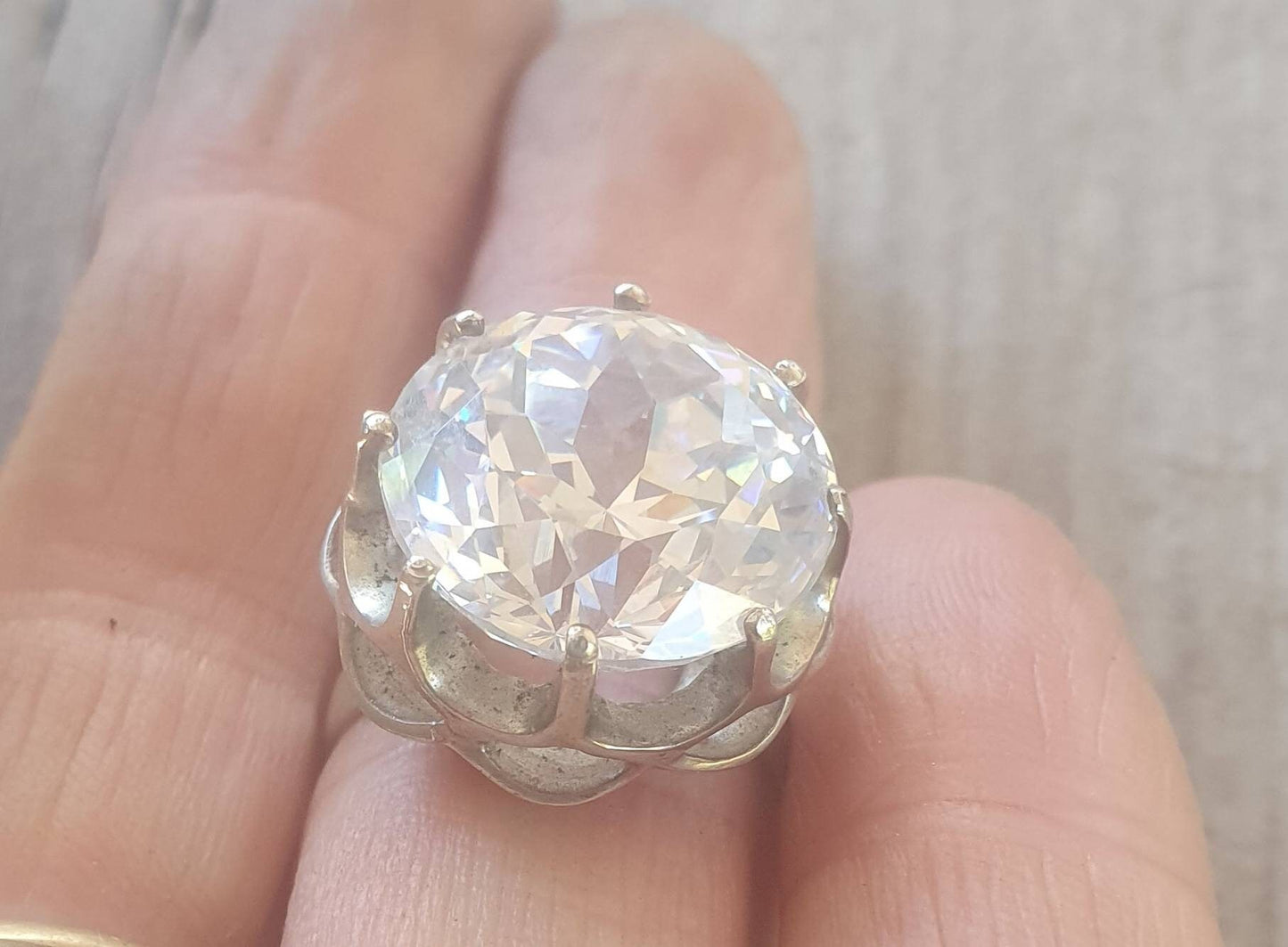 Large cz ring,sterling silver, handmade,goddess,boho,solitare ring,new age,goddess,cubic zirconia,