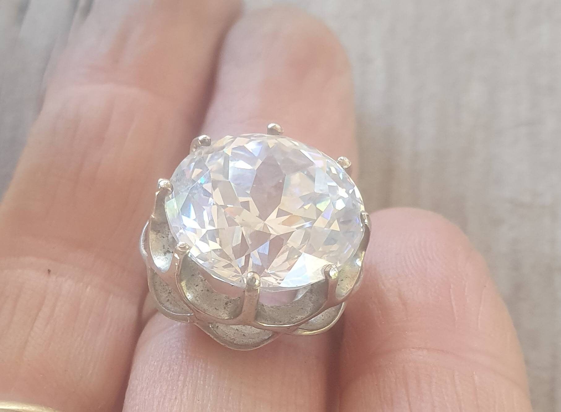 Large cz ring,sterling silver, handmade,goddess,boho,solitare ring,new age,goddess,cubic zirconia,