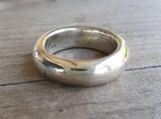 Silver band,solid 6 mm,plain thick sterling silver ring,half round band,wedding,dress ring,boho,unisex,handmade,d shape ring,chunky ring,
