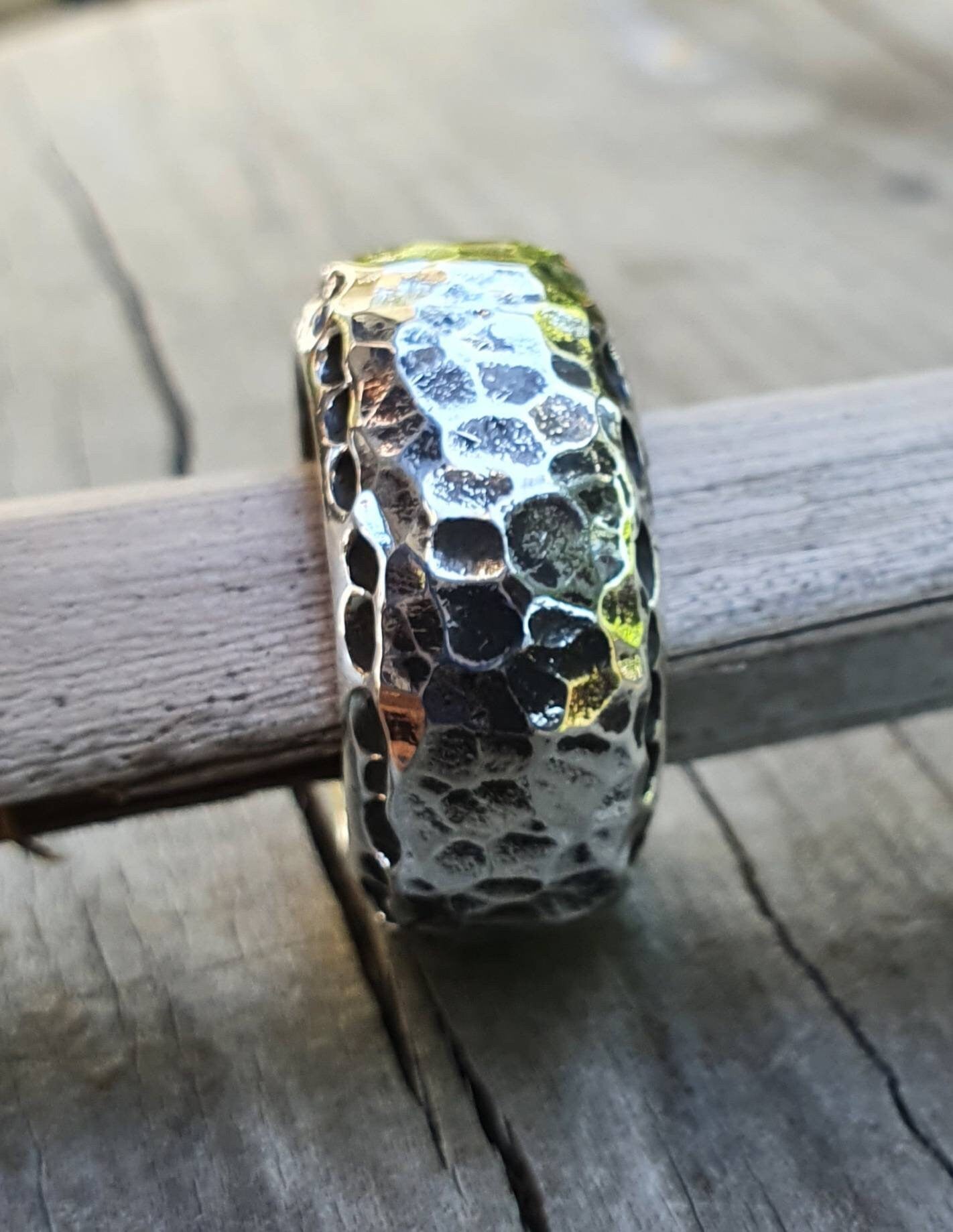 Heavy rustic ring,chunky sterling silver,hammered thick band,steampunk, chunky wedding ring, dress ring