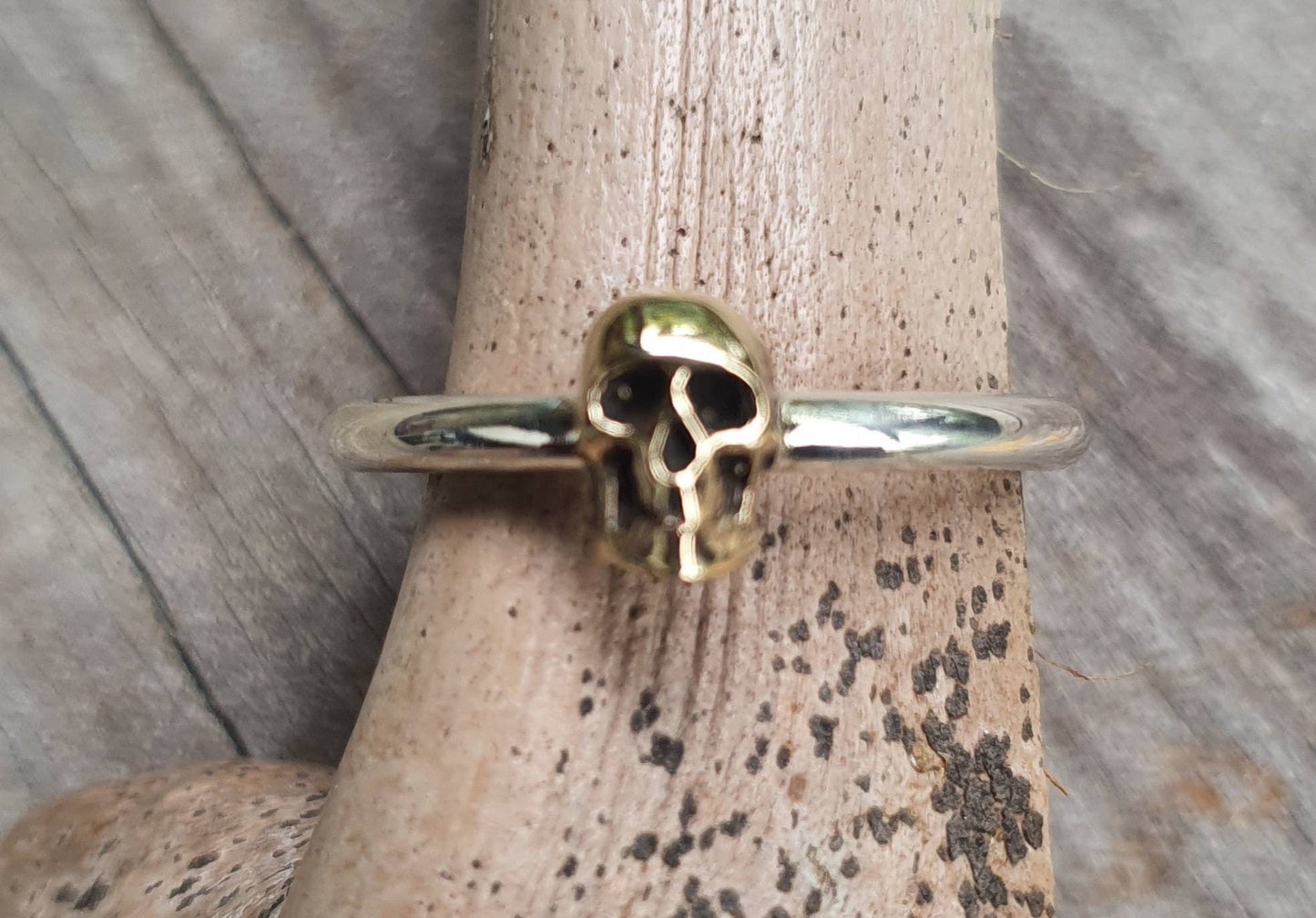 Gold skull ring,two tone,9k/9ct gold skull on a sterling silver band, gothic,punk,women's skull, pinkie,handmade,boho,rockabilly