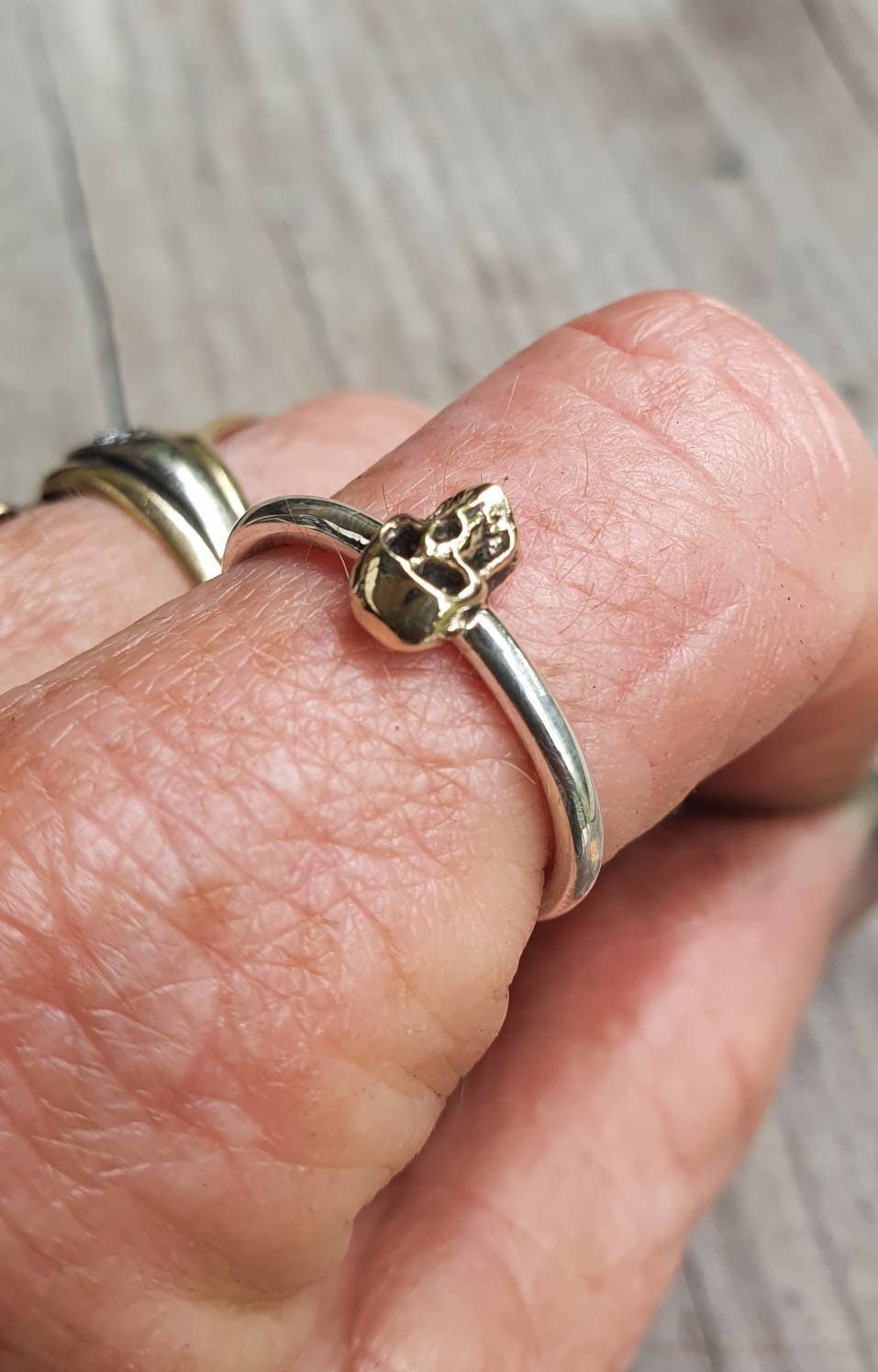 Gold skull ring,two tone,9k/9ct gold skull on a sterling silver band, gothic,punk,women's skull, pinkie,handmade,boho,rockabilly