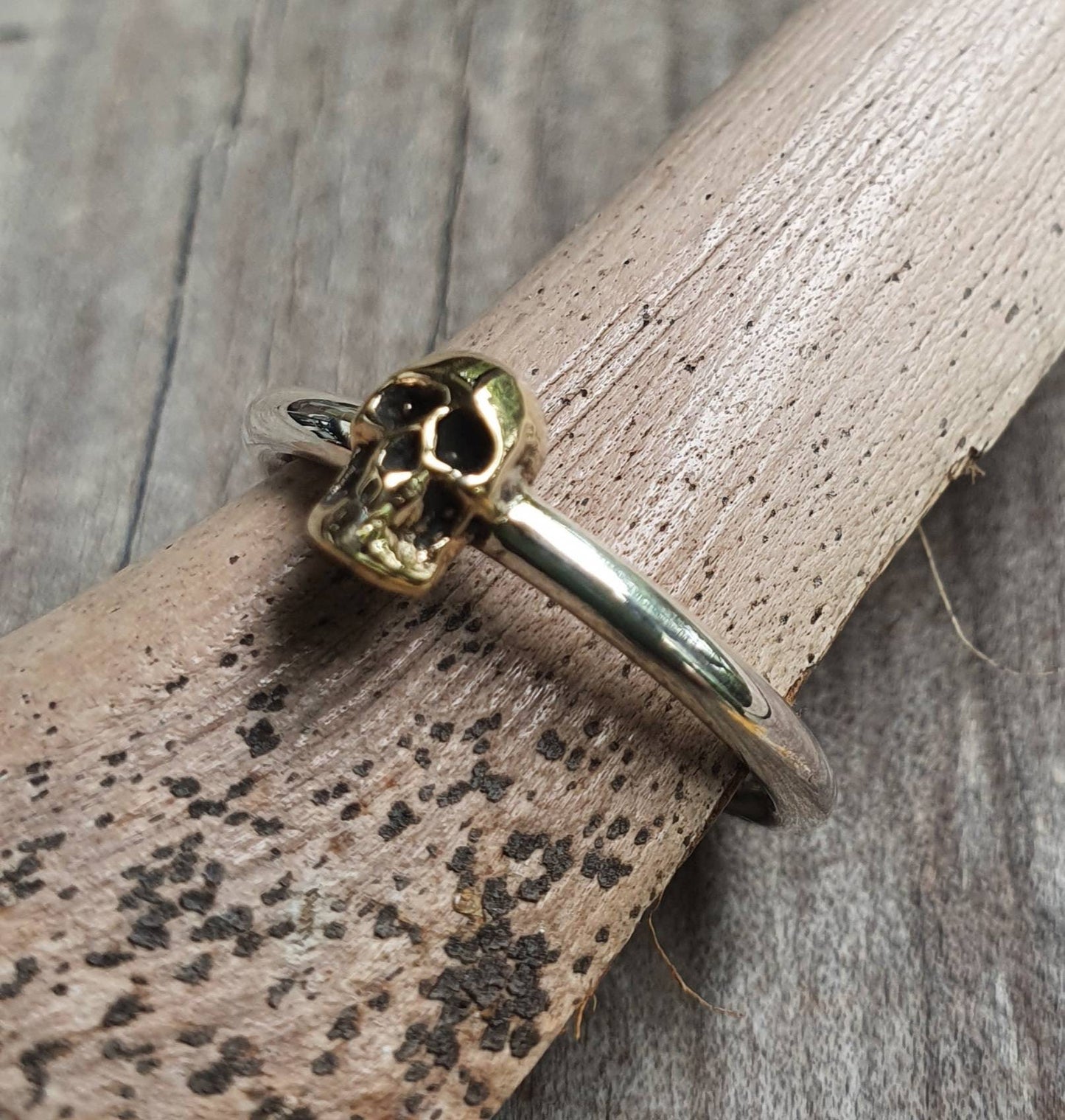 Gold skull ring,two tone,9k/9ct gold skull on a sterling silver band, gothic,punk,women's skull, pinkie,handmade,boho,rockabilly