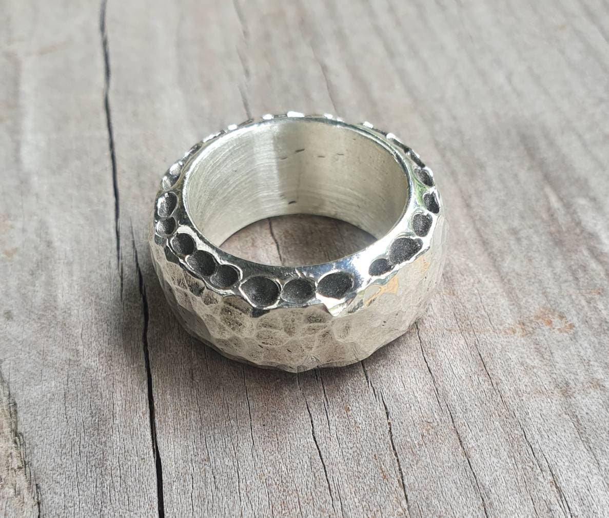 Heavy rustic ring,chunky sterling silver,hammered thick band,steampunk, chunky wedding ring, dress ring