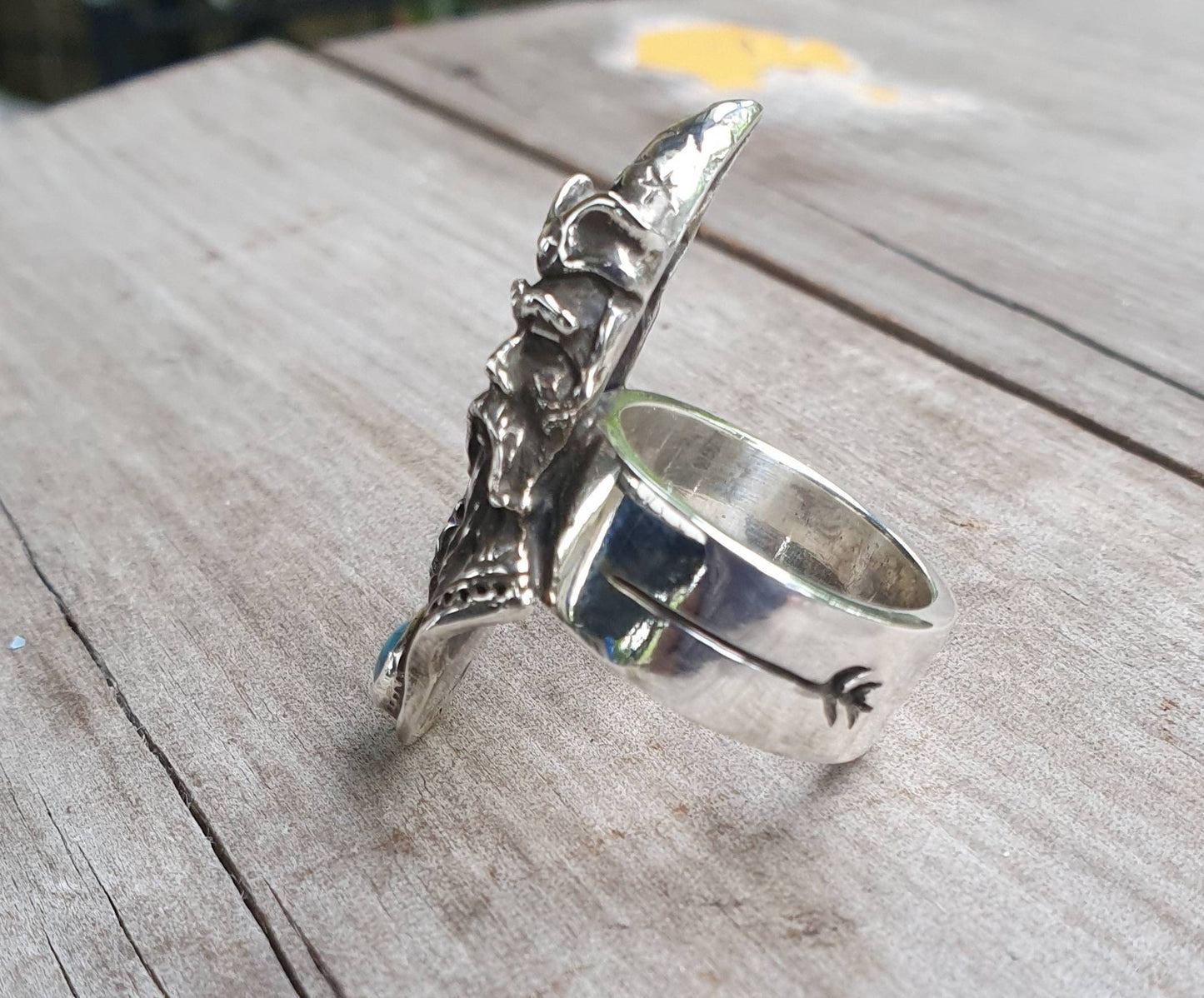 Large wizard ring,turquoise,sterling silver,cubic zirconia,handmade,witch,wiccan,magic,fantasy,mythical,occult,merlin,