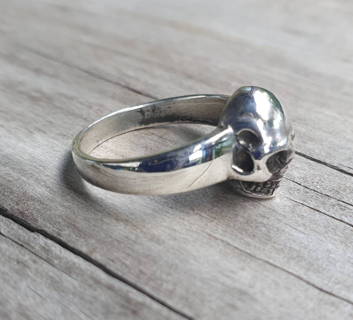 Small skull ring,sterling silver, signet,solid skull, steampunk, gothic ,punk,women's skull,skull pinkie,handmade,boho,hipster,rockabilly