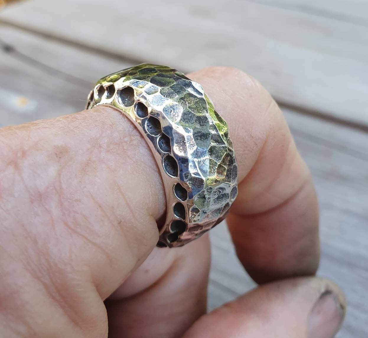 Heavy rustic ring,chunky sterling silver,hammered thick band,steampunk, chunky wedding ring, dress ring