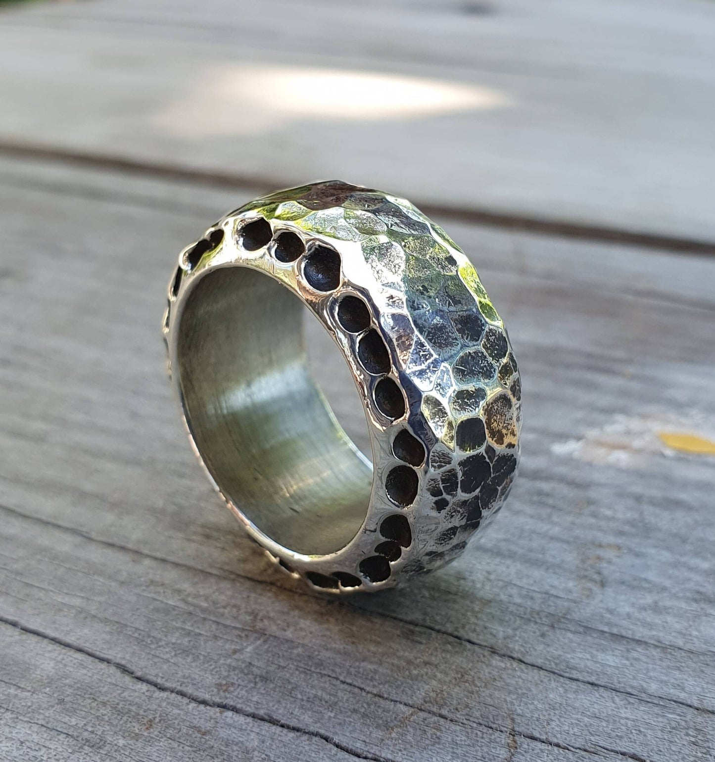 Heavy rustic ring,chunky sterling silver,hammered thick band,steampunk, chunky wedding ring, dress ring