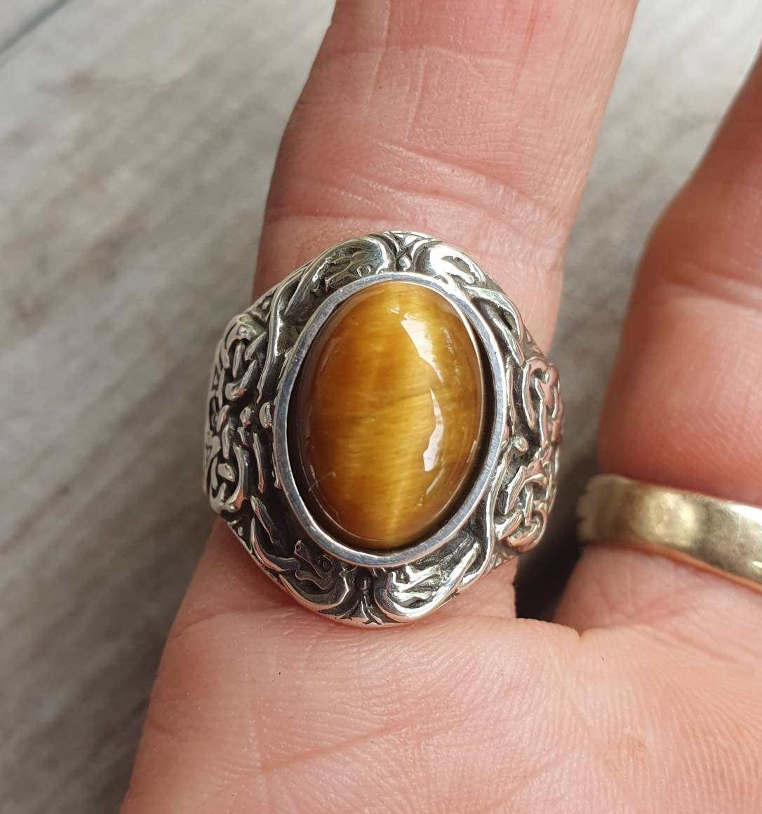 celtic  ring,tigers eye,sterling silver, tribal,dress ring, wedding,boho gemstone,large stone ring