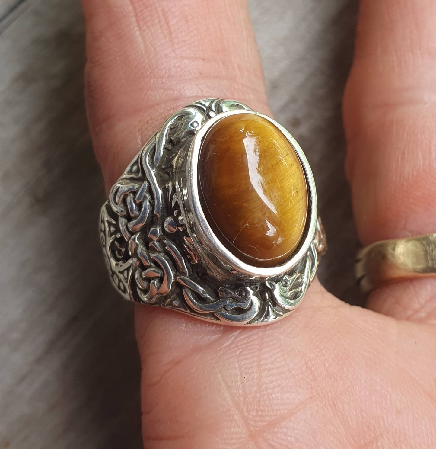 celtic  ring,tigers eye,sterling silver, tribal,dress ring, wedding,boho gemstone,large stone ring