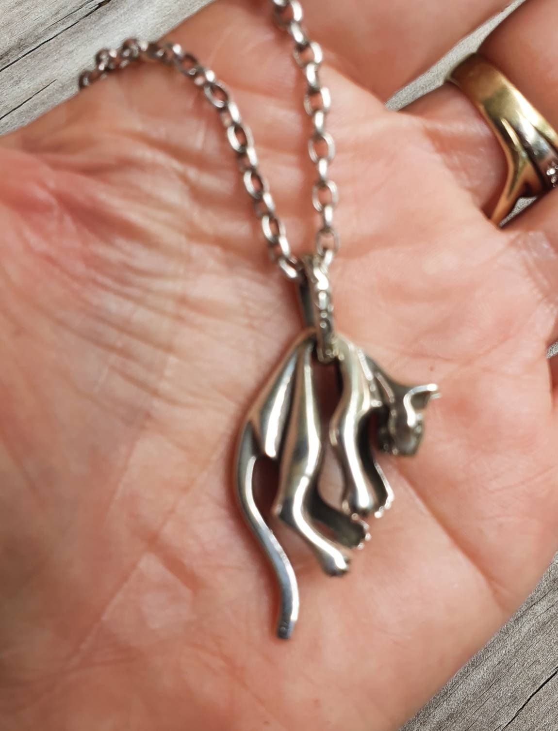 Large cat pendant, sterling silver,boho,gypsy,hippy,woodland,animal,feline,handmade,