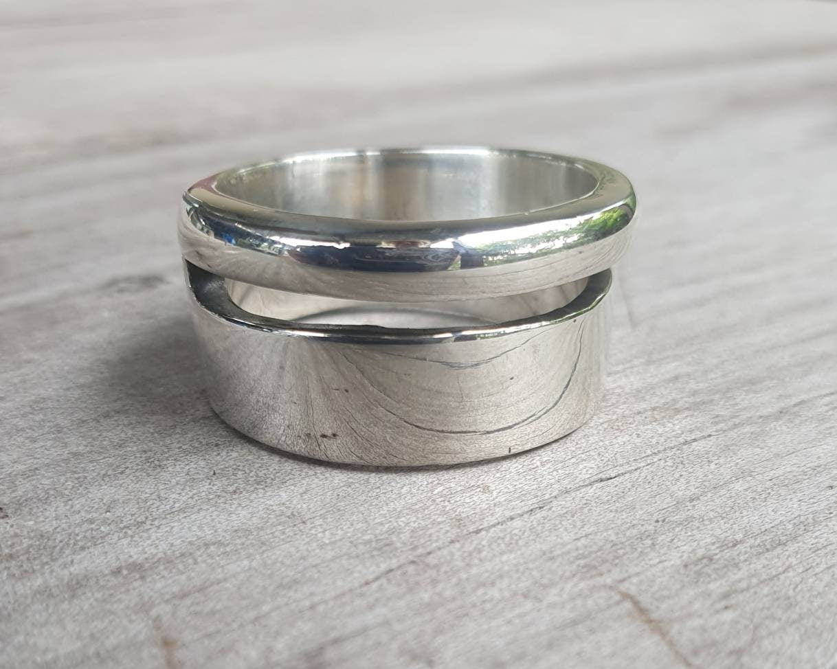 Chunky wide ring,sterling silver,plain unisex band,large modern wedding ring,