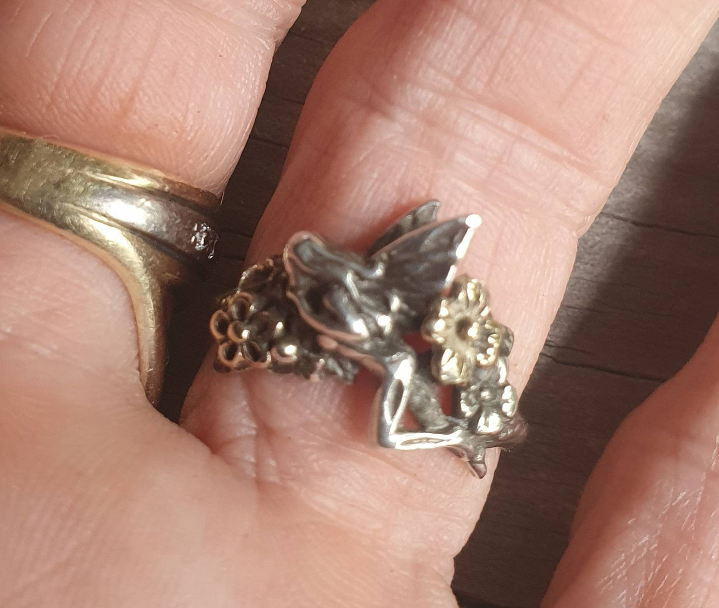 gold fairy ring,9ct,9k gold,small woodland pixie, fantasy,Angel,goddess,hand made,faerie,