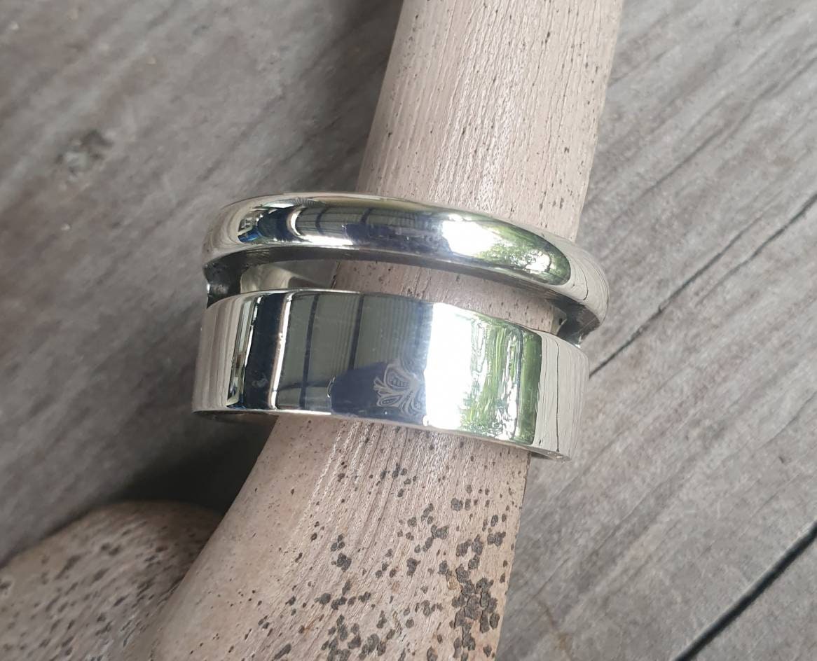 Chunky wide ring,sterling silver,plain unisex band,large modern wedding ring,