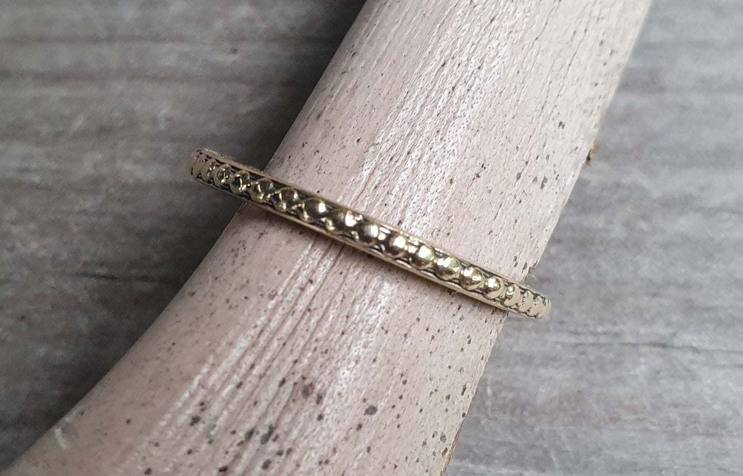 9ct gold Stackerable ring,2mm,solid gold 9k band,fine and danity bead pattern,boho,pinkie ring