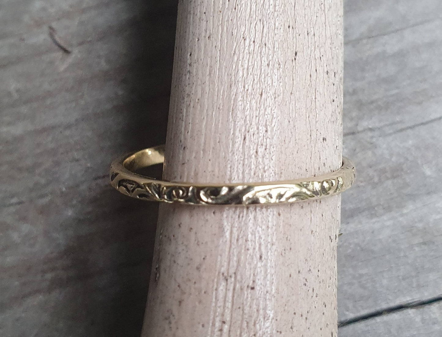 gold ring ,solid 9k gold,2mm Stackerable ring,thin vintage solid gold band design,fine and danity,victorian scroll,boho,pinkie ring