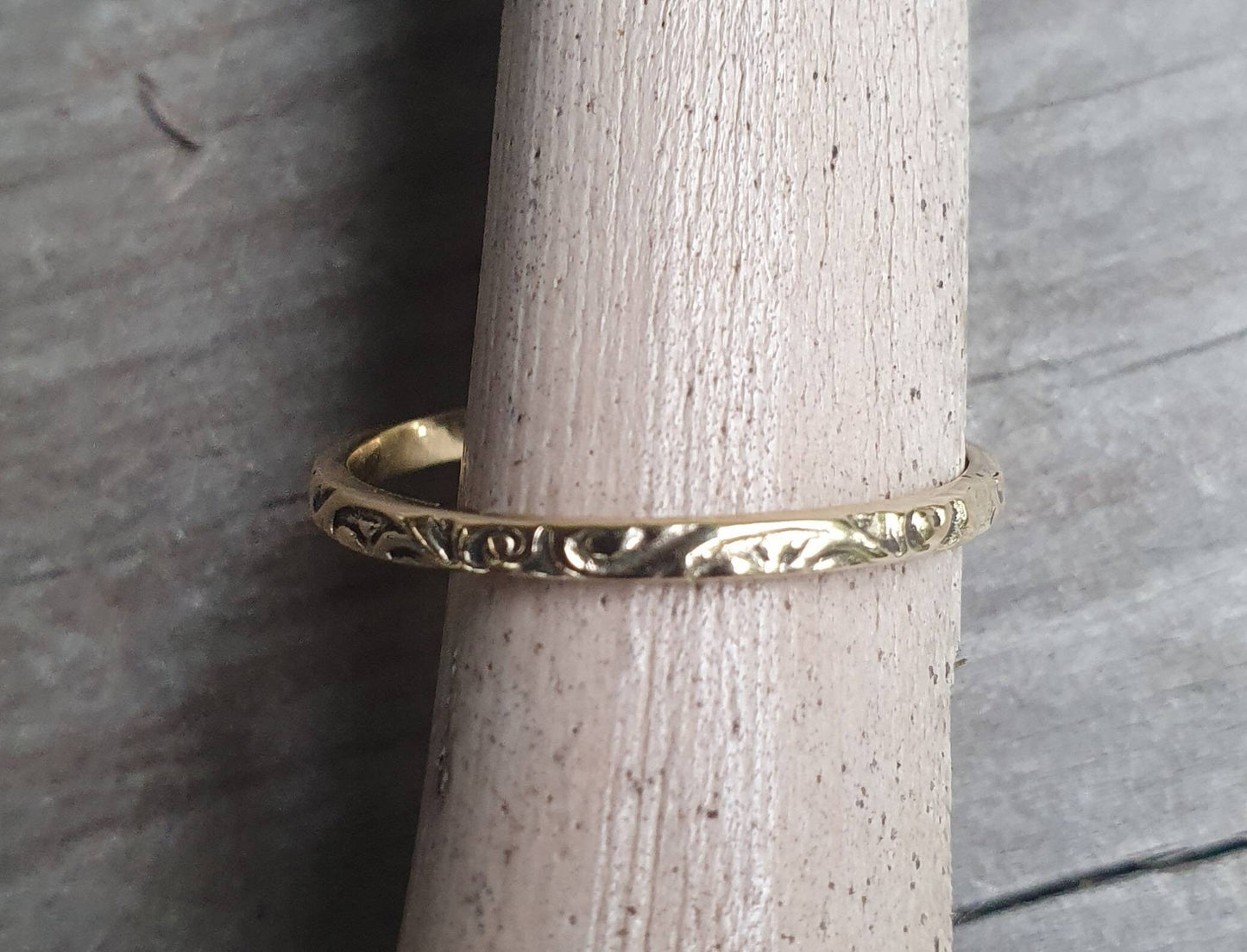 9k gold Stacker ring,thin,vintage, solid 9k gold band,fine and danity,victorian scroll,boho,pinkie ring
