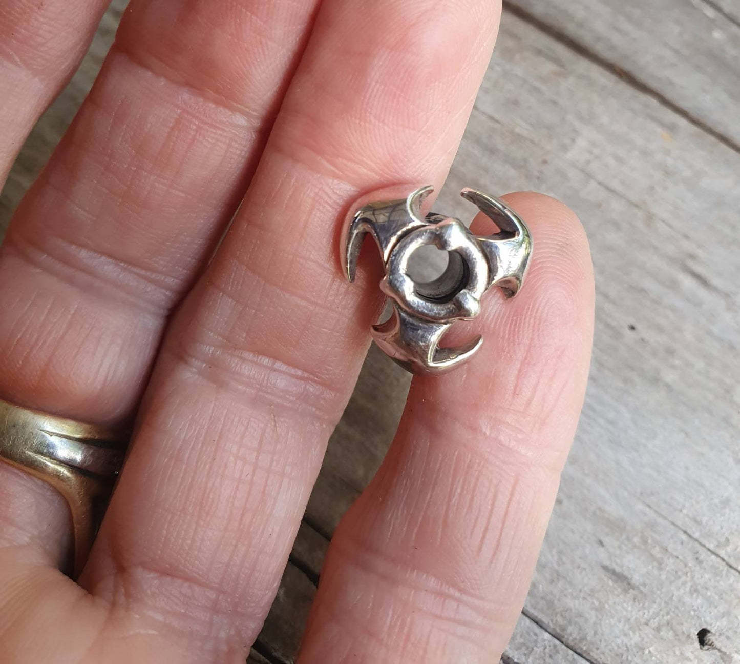 6mm tunnel,industrial,biohazard,stainless steel and sterling silver