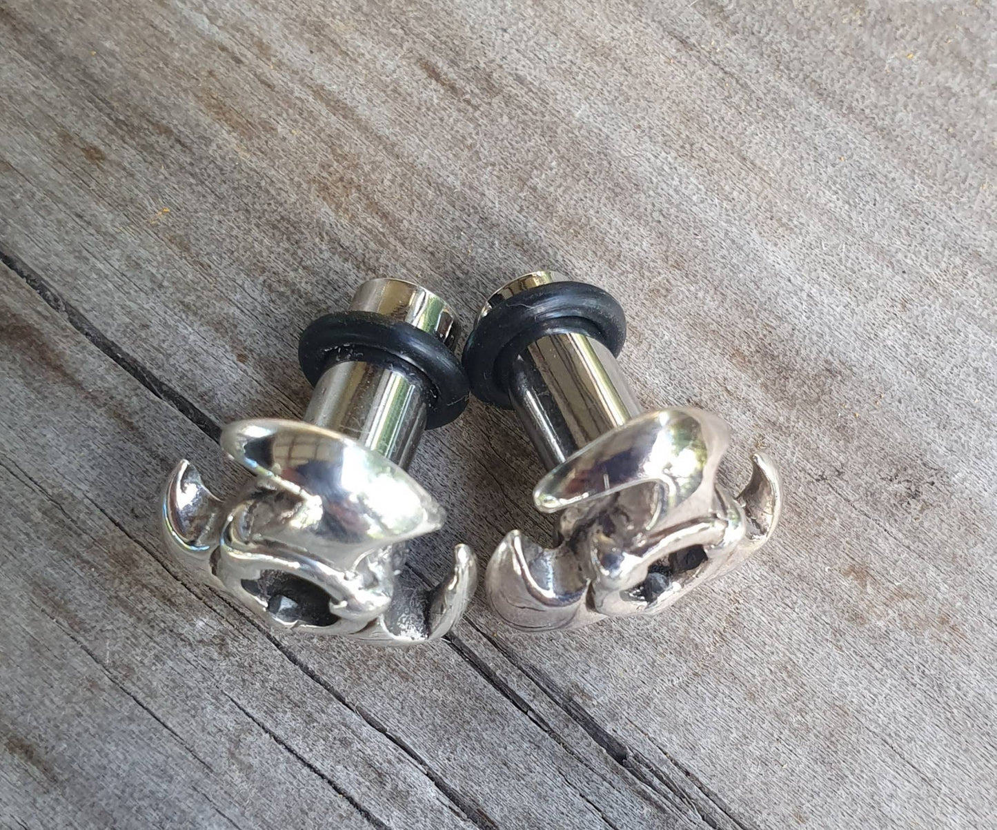 6mm tunnel,industrial,biohazard,stainless steel and sterling silver