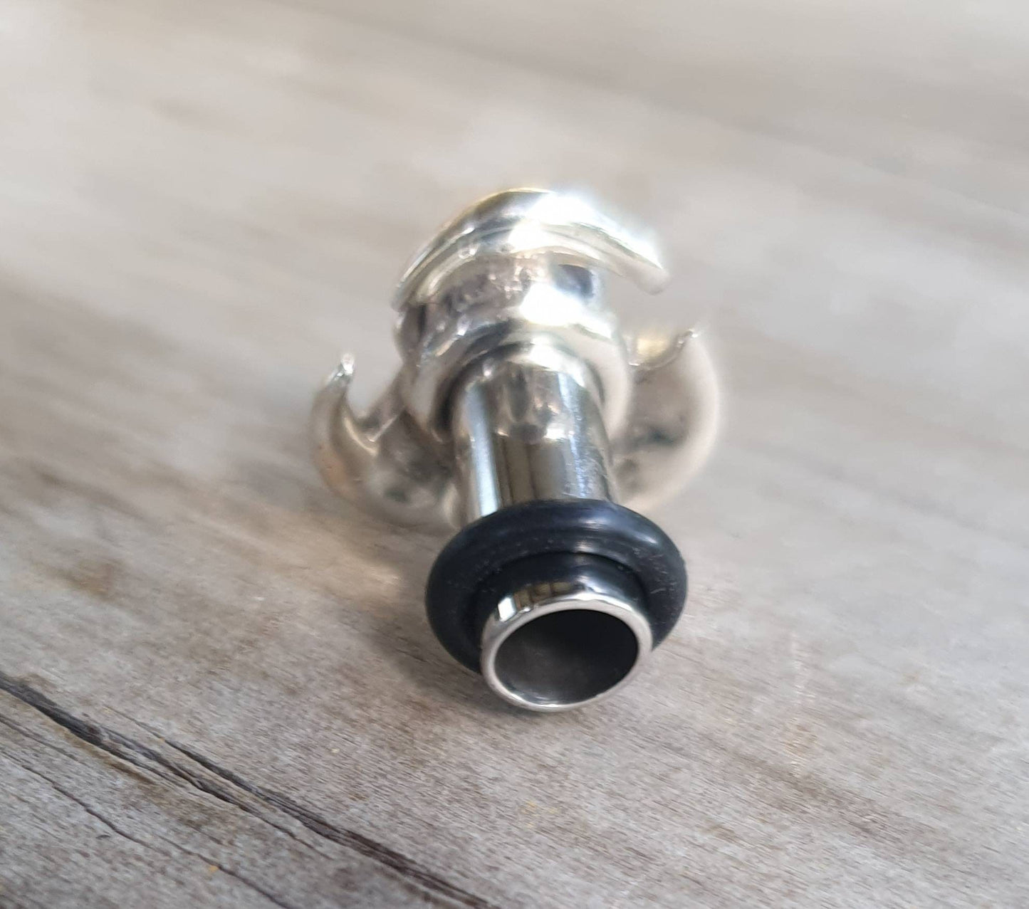6mm tunnel,industrial,biohazard,stainless steel and sterling silver
