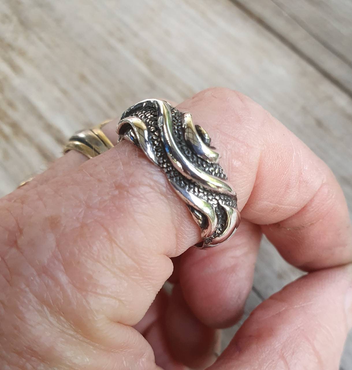 silver band,sterling silver ring,ornate 2D design, dragon skin, modern,steampunk,tribal, dress ring,wedding