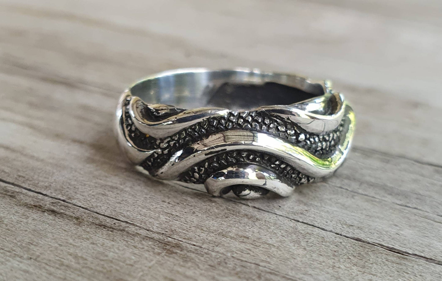 silver band,sterling silver ring,ornate 2D design, dragon skin, modern,steampunk,tribal, dress ring,wedding