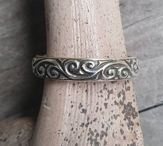 stackers,decorative vintage style bands,4mm solid sterling silver,handmade,boho vintage scroll,Victorian pattern ring,